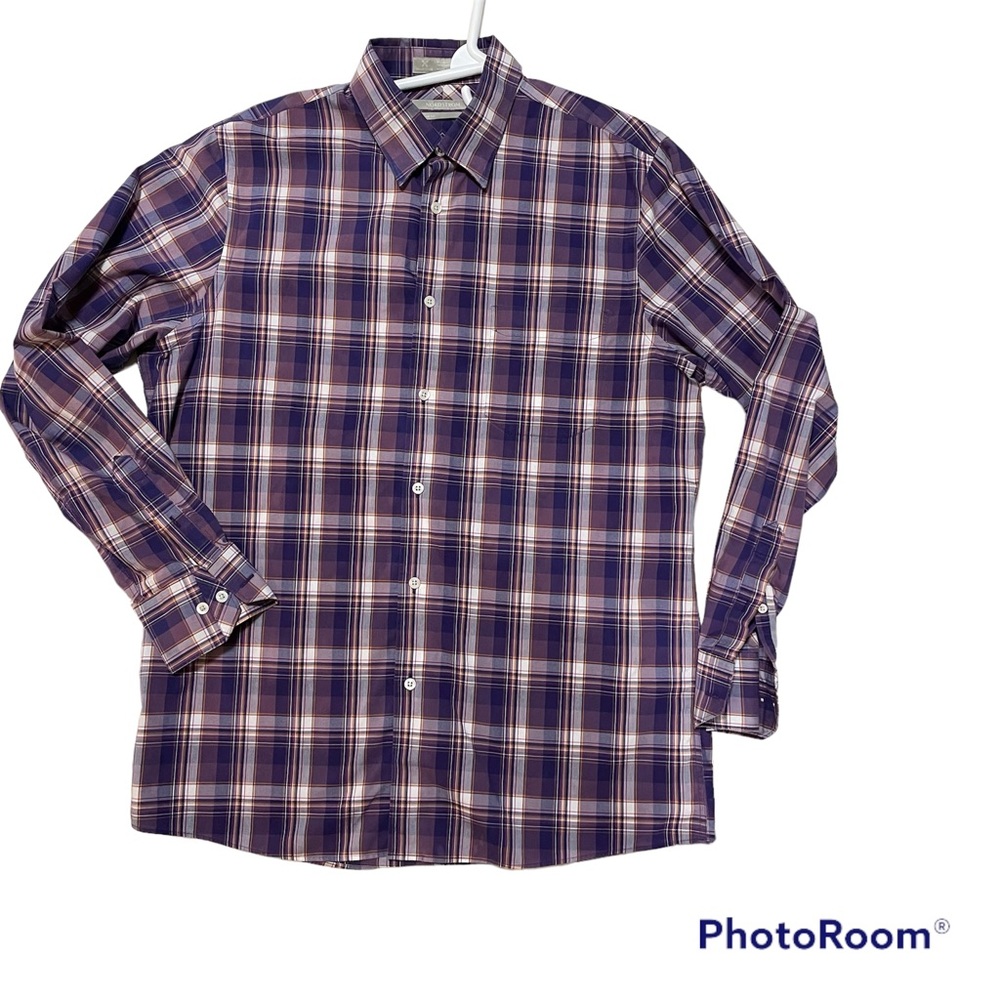 Nordstrom Men’s Purple Plaid Button Up Shirt Long Sleeve Cotton Like New L